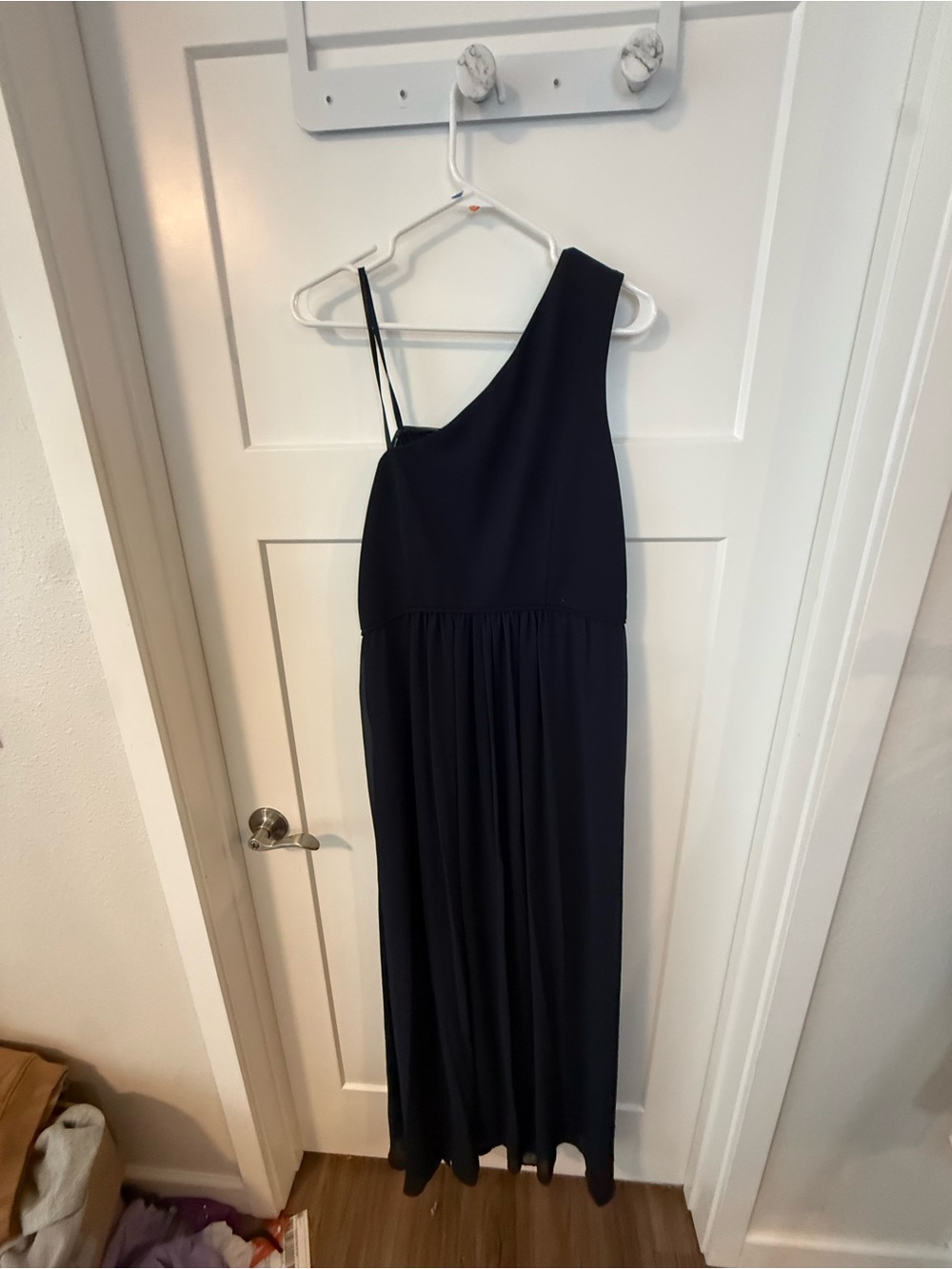 Adrianna Papell Elegant One-Shoulder navy  Maxi Dress NWT size 12